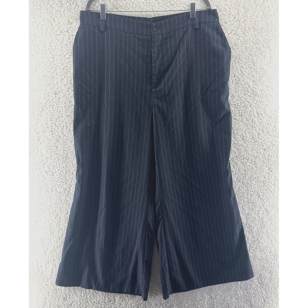 Women's Navy Wide-Leg Pants Size 2X Striped Office Career Academia Relaxed